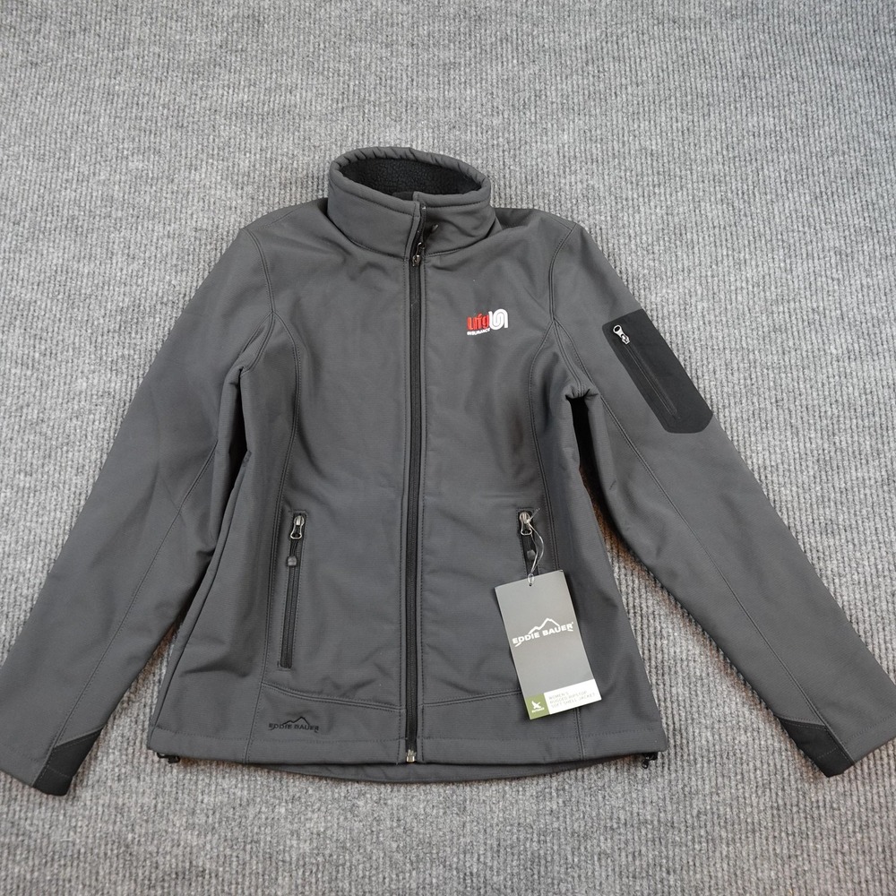 Eddie Bauer Rugged Ripstop Soft Shell Jacket Womens Medium Gray Full Zip Logo